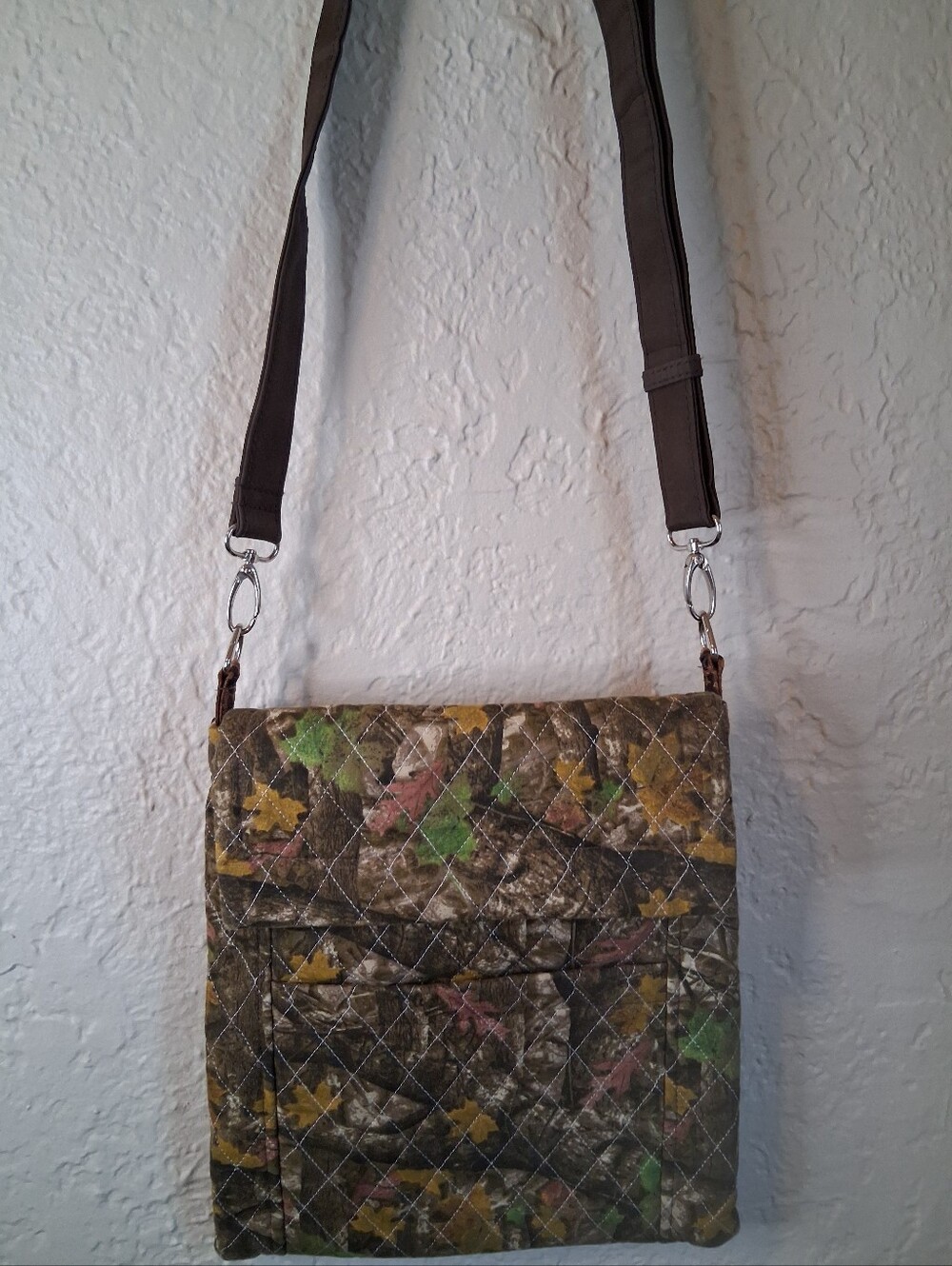 Handmade Quilted Camouflage Crossbody Bag - Brown/Green